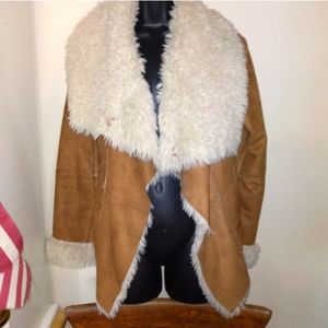 Cupcakes and Cashmere Faux Suede Asymmetric Faux Fur Jacket Small